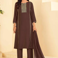 Laxmipati Tara Sequin Work Straight Kurta Set with Trousers & Dupatta in Brown Color