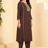 Laxmipati Tara Sequin Work Straight Kurta Set with Trousers & Dupatta in Brown Color