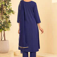 Laxmipati Tara Sequin Work Straight Kurta Set with Trousers & Dupatta in Blue Color