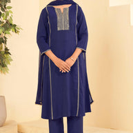 Laxmipati Tara Sequin Work Straight Kurta Set with Trousers & Dupatta in Blue Color