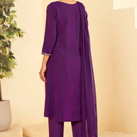 Laxmipati Tara Sequin Work Straight Kurta Set with Trousers & Dupatta in Violet Color