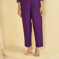 Laxmipati Tara Sequin Work Straight Kurta Set with Trousers & Dupatta in Violet Color