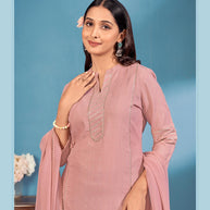 Laxmipati Bindiya Foil Print Straight Kurta Set with Trousers & Dupatta in Mauve Color