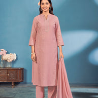 Laxmipati Bindiya Foil Print Straight Kurta Set with Trousers & Dupatta in Mauve Color