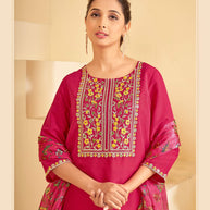 Pink Embroidered Straight Kurta Set with Pant and Printed Dupatta - Bhumija