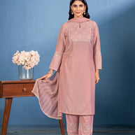Laxmipati Naina Straight Kurta Set with Trousers & Dupatta in Mauve Color
