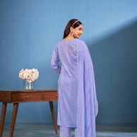 Laxmipati Naina Straight Kurta Set with Trousers & Dupatta in Blue Color