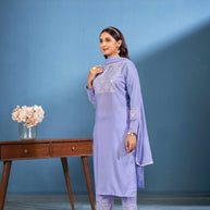Laxmipati Naina Straight Kurta Set with Trousers & Dupatta in Blue Color