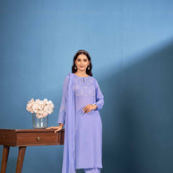 Laxmipati Naina Straight Kurta Set with Trousers & Dupatta in Blue Color