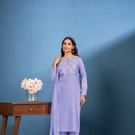 Laxmipati Naina Straight Kurta Set with Trousers & Dupatta in Blue Color