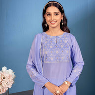 Laxmipati Naina Straight Kurta Set with Trousers & Dupatta in Blue Color