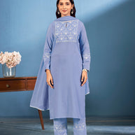 Laxmipati Naina Straight Kurta Set with Trousers & Dupatta in Blue Color