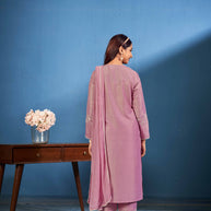 Laxmipati Naina Straight Kurta Set with Trousers & Dupatta in Purple Color