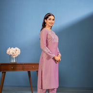 Laxmipati Naina Straight Kurta Set with Trousers & Dupatta in Purple Color