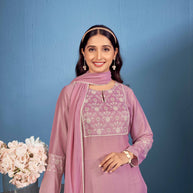 Laxmipati Naina Straight Kurta Set with Trousers & Dupatta in Purple Color