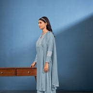 Laxmipati Naina Straight Kurta Set with Trousers & Dupatta in Teal Color