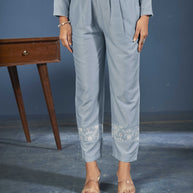 Laxmipati Naina Straight Kurta Set with Trousers & Dupatta in Teal Color