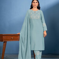 Laxmipati Naina Straight Kurta Set with Trousers & Dupatta in Teal Color