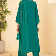 Sea Green A-Line Kurta Set with Matching Pant & Dupatta - Resham