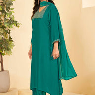 Sea Green A-Line Kurta Set with Matching Pant & Dupatta - Resham