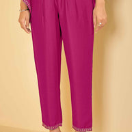 Pink A-Line Kurti Set with Matching Pant & Dupatta-Resham