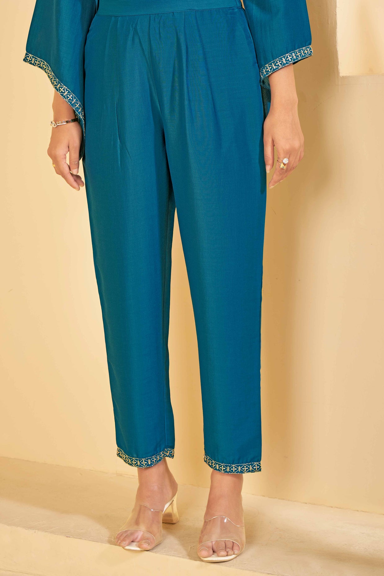 Blue A-Line Kurti Set with Maching Pant & Dupatta - Resham