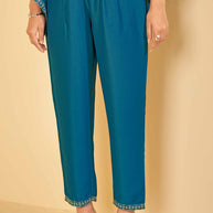 Blue A-Line Kurti Set with Maching Pant & Dupatta - Resham