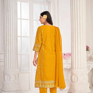 Yellow Embroidered Straight Kurti  with Pant and Dupatta Set - Sunheri