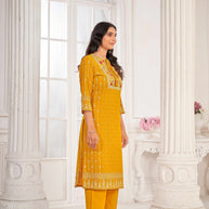 Yellow Embroidered Straight Kurti  with Pant and Dupatta Set - Sunheri