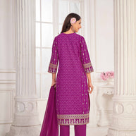 Purple Embroidered Straight Kurti with Pant and Dupatta Set - Sunheri