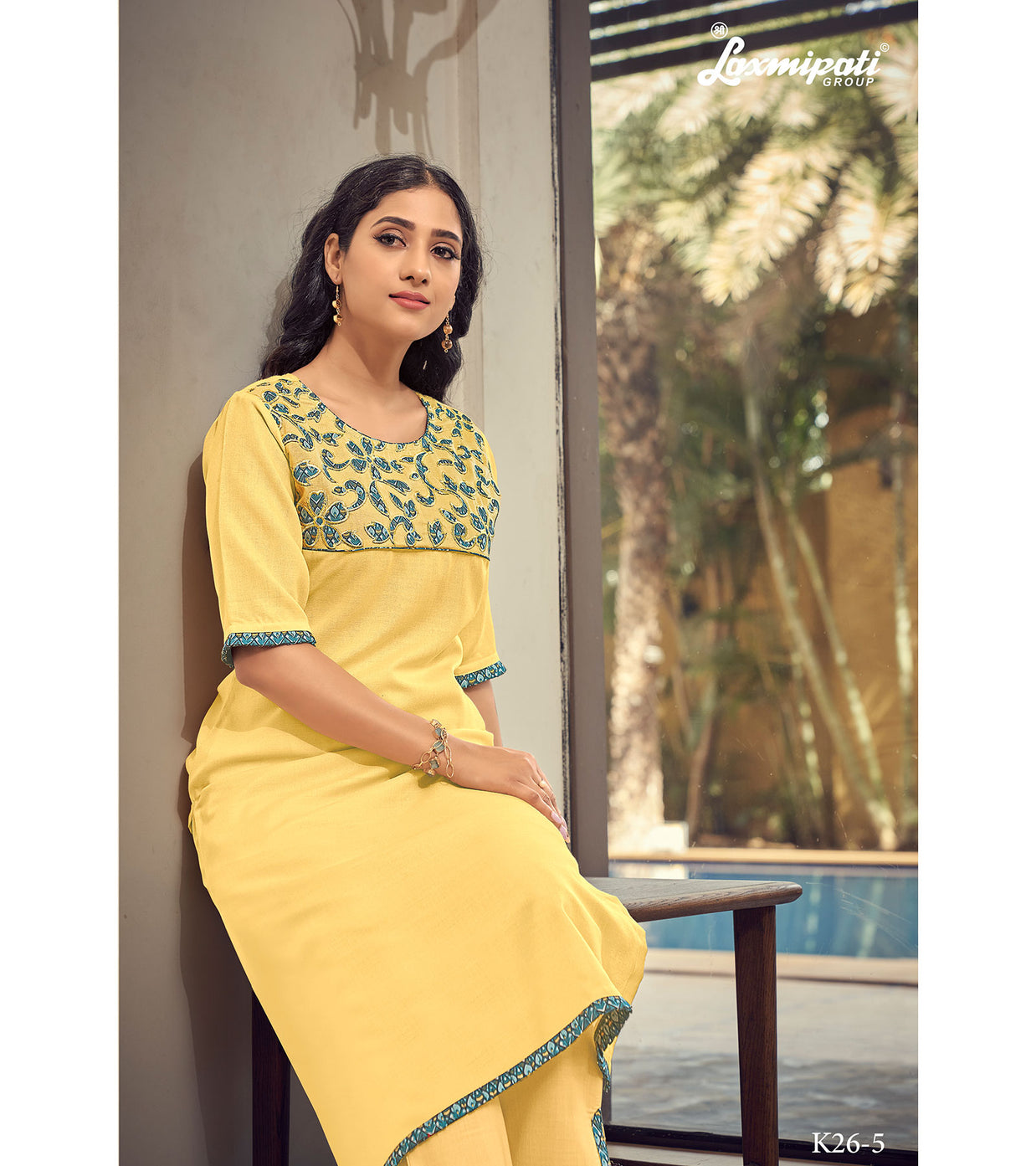 Laxmipati K26-5 Spun Base Bright Yellow Kurti With Pant