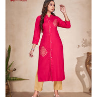 Laxmipati   Rayon Base Fuchsia Straight Cut Kurti