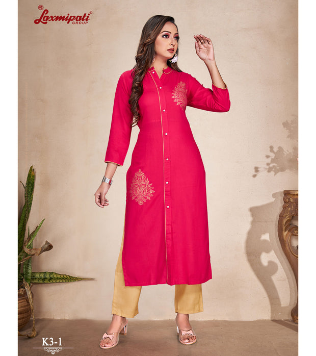 Laxmipati   Rayon Base Fuchsia Straight Cut Kurti