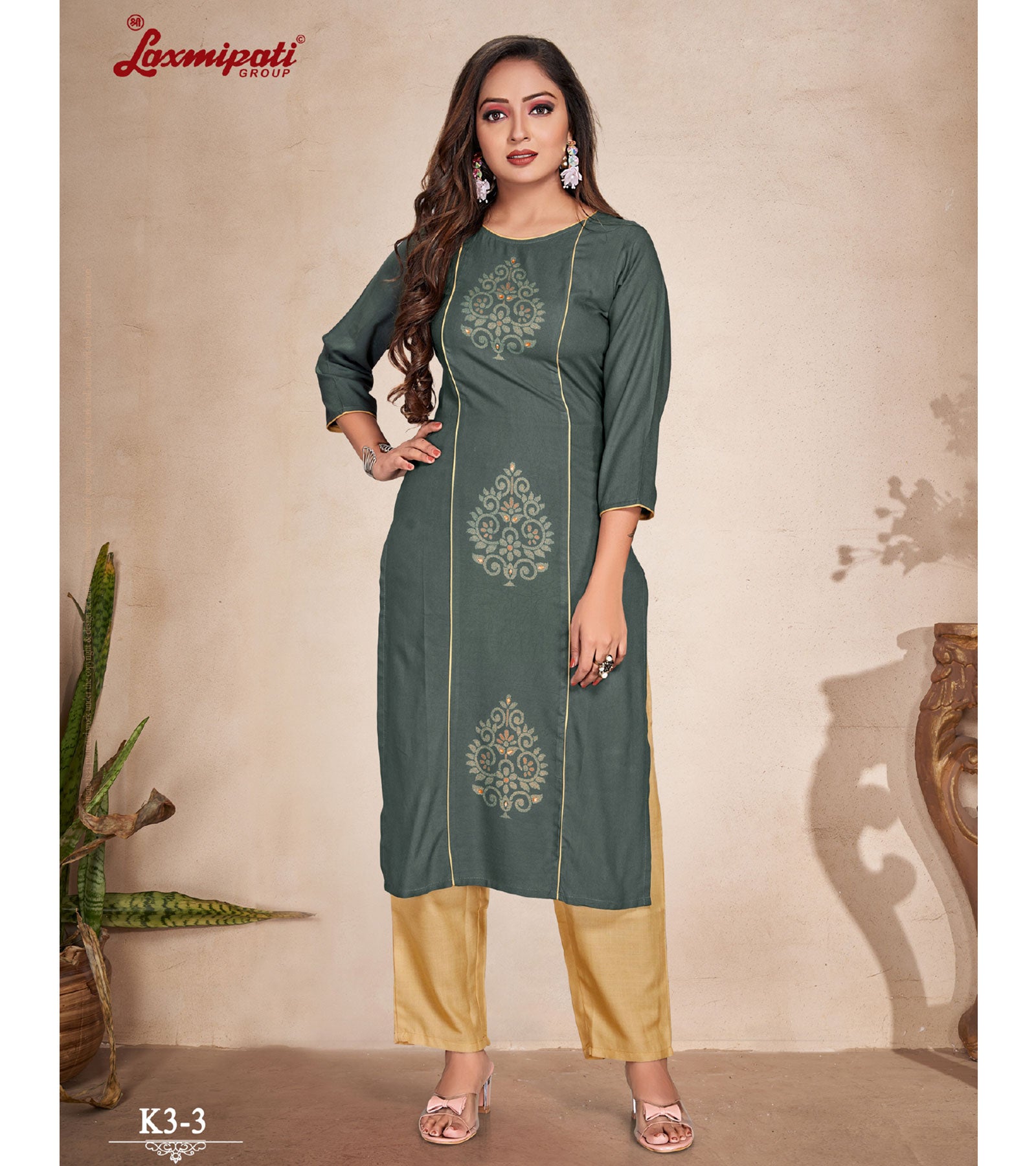 Laxmipati   Rayon Base Grey Straight Cut Kurti