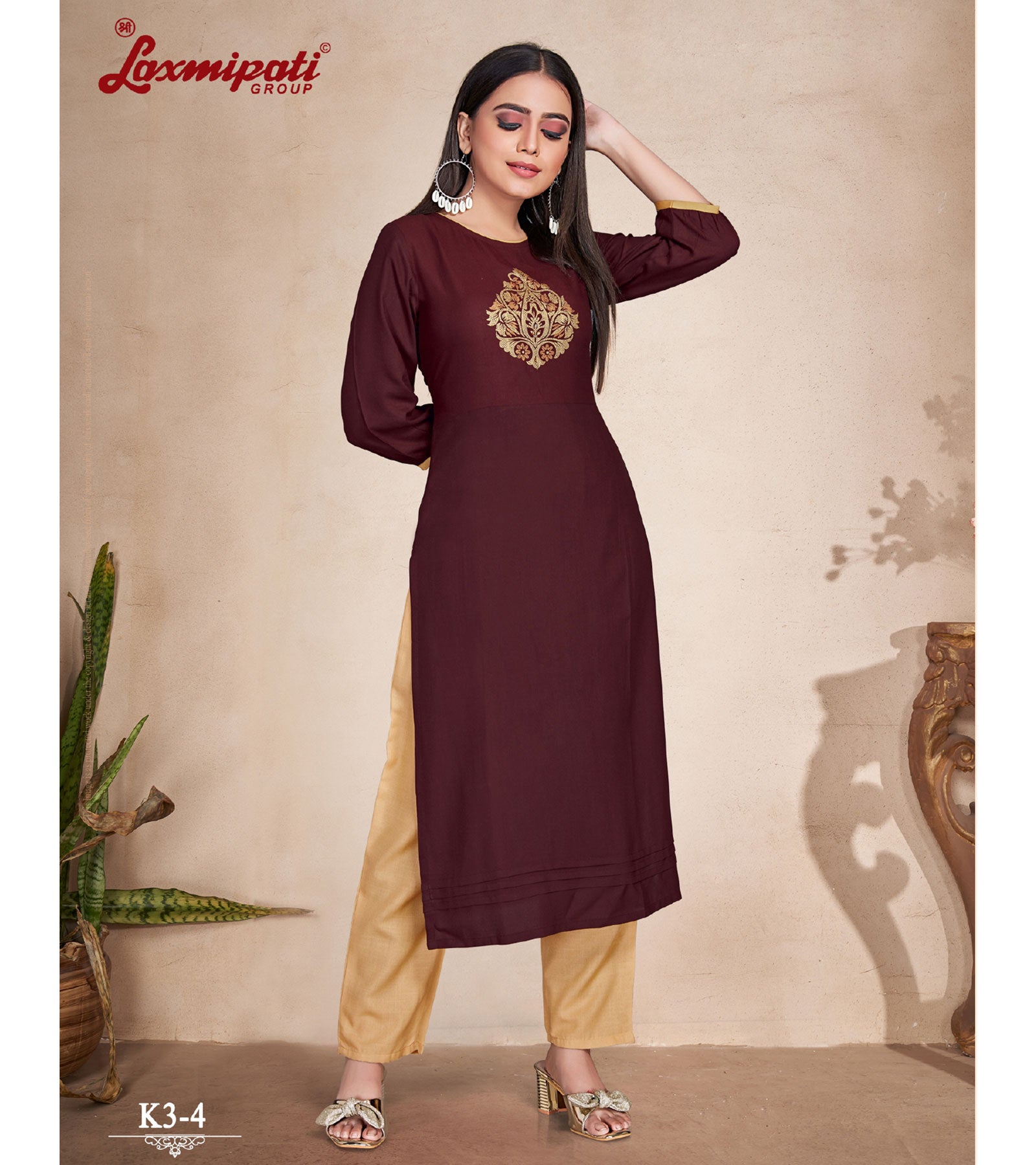 Laxmipati  Rayon Base Chocolate Brown Straight Cut Kurti