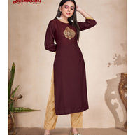 Laxmipati  Rayon Base Chocolate Brown Straight Cut Kurti