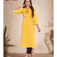 Laxmipati  Rayon Base Yellow Straight Cut Kurti