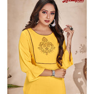 Laxmipati  Rayon Base Yellow Straight Cut Kurti