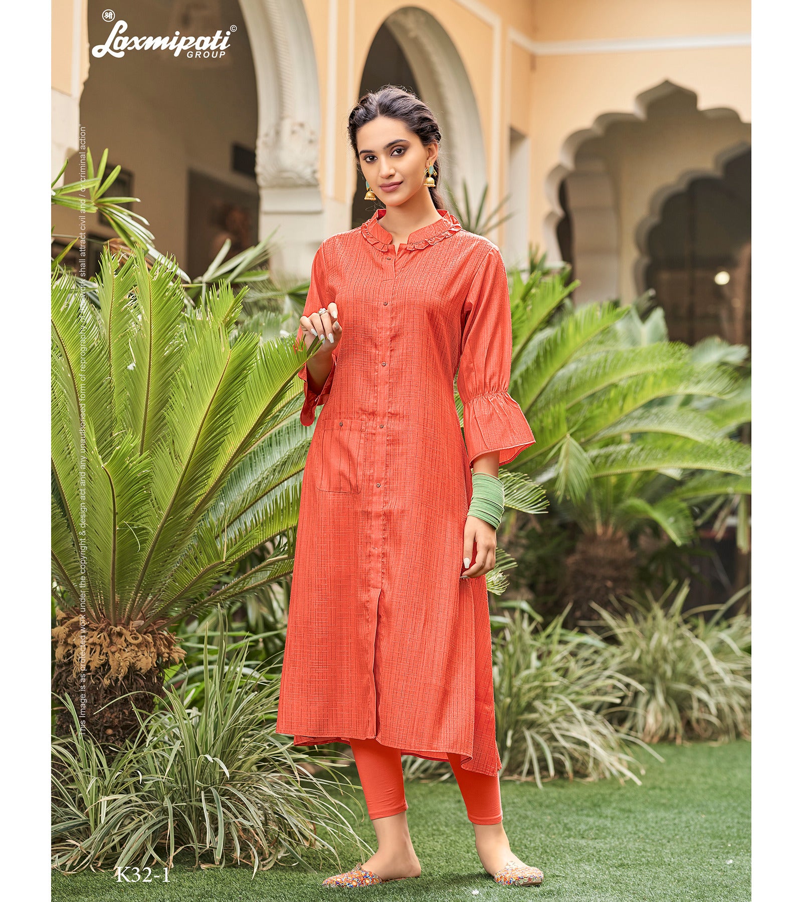 Laxmipati  Spun Base Self Textured Lobster Red Kurti