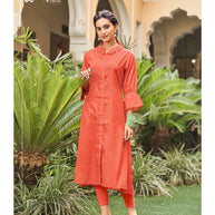 Laxmipati  Spun Base Self Textured Lobster Red Kurti