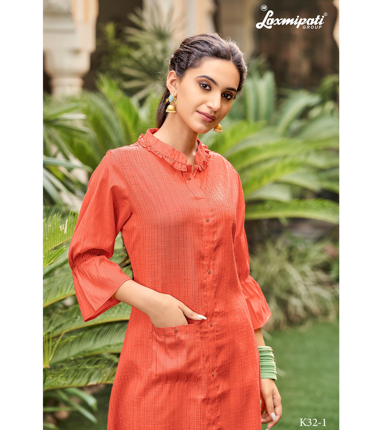 Laxmipati  Spun Base Self Textured Lobster Red Kurti