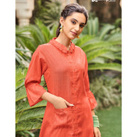 Laxmipati  Spun Base Self Textured Lobster Red Kurti
