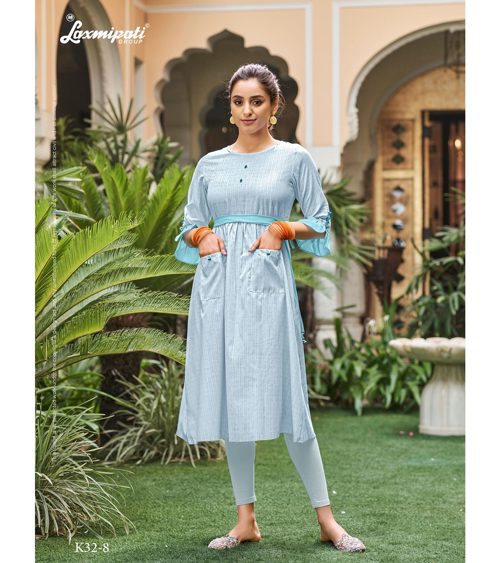 Laxmipati  Spun Base Self Textured Light Blue Kurti