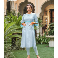 Laxmipati  Spun Base Self Textured Light Blue Kurti