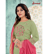 Laxmipati  Cotton Pastel Green Straight Cut Kurti With Dupatta And Pant