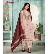 Laxmipati  Cotton Silver Peaony Straight Cut Kurti With Dupatta And Pant