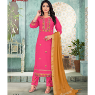 Laxmipati  Cotton Hot Pink Straight Cut Kurti With Dupatta And Pant