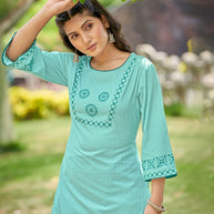 Laxmipati  Spun Base Fabric Turquoise Straight Cut Kurti With Pant