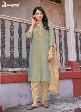 Laxmipati Spun Base Fabric Straight Cut Kurti With Pant & Dupatta