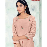 Laxmipati Damini Vol.2 K85-1 Chandery Base Teopical Peach Straight Cut Kurti With Pant